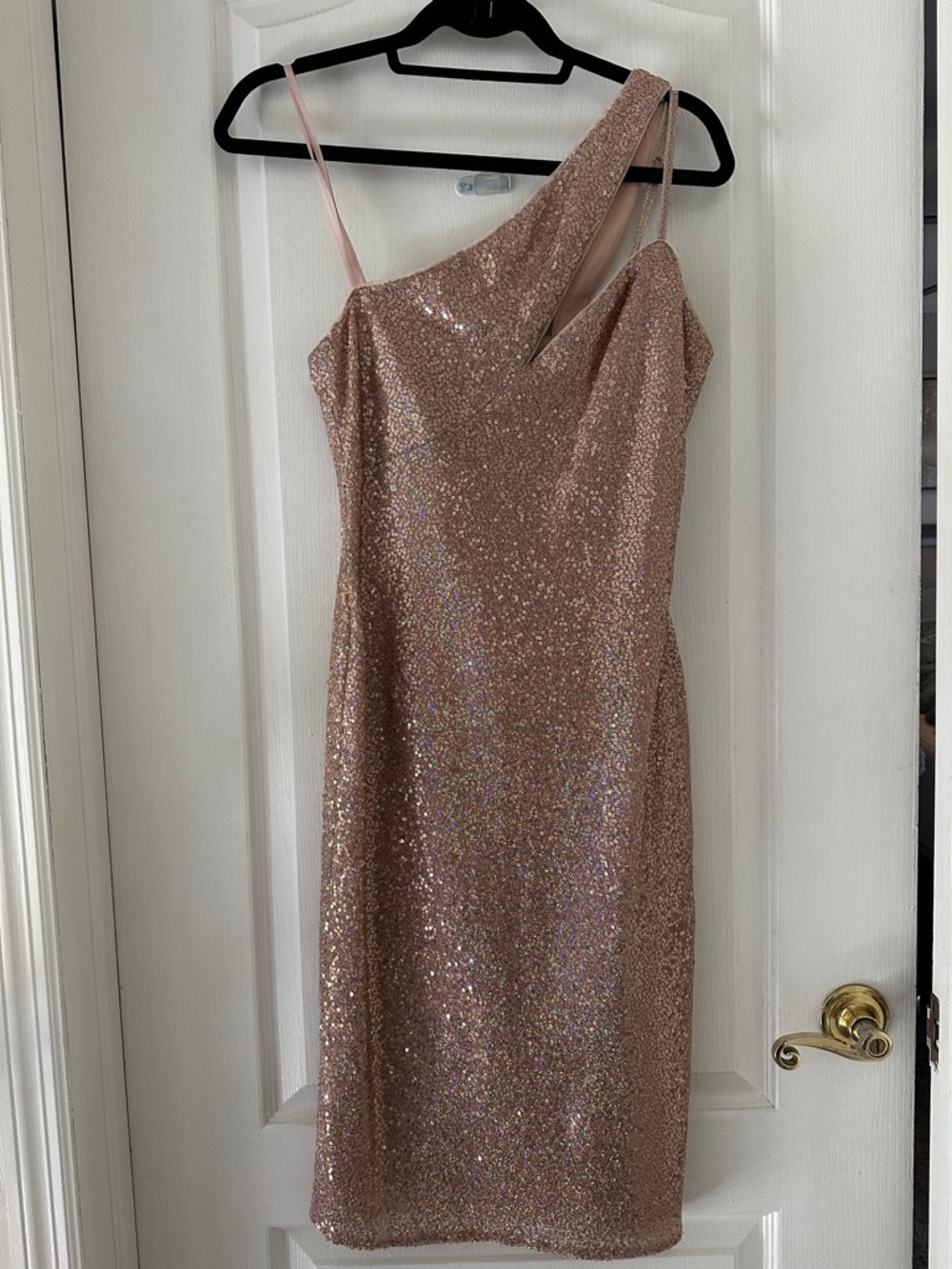 Aqua One-Shoulder Rose Gold Sequin Cocktail Dress